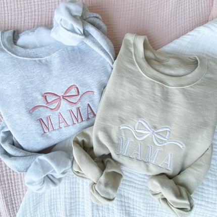 Cute and Trendy Mama Bow Embroidered Gemma Crewneck Sweatshirt | Personalized Crewneck Pullover | MAMA Sweatshirt | Mother's Day Gift Idea