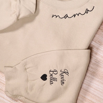 Custom Embroidered Mama Sweatshirt With Kids Names Sleeve, Personalized Mom Hoodie, Pregnancy Announcement Outfit, Mommy Mothers Day Gifts