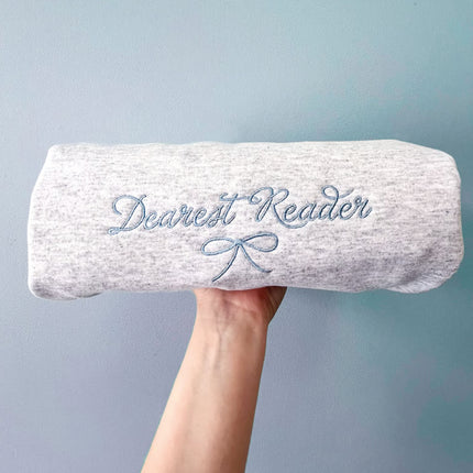 Dearest Reader Embroidered Gemma Crewneck Sweatshirt | Lady Whistledown Pullover Crew | Bridgerton Fan | Gift for Her | Bookish Gift
