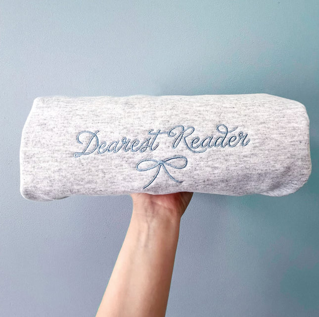 Dearest Reader Embroidered Gemma Crewneck Sweatshirt | Lady Whistledown Pullover Crew | Bridgerton Fan | Gift for Her | Bookish Gift