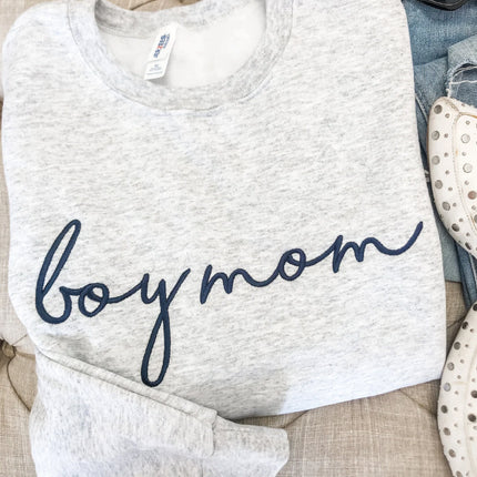 Boy Mom Embroidered Sweatshirt - Unisex Crewneck Pullover for Busy and Comfy Mom Life | Mother's Day Gift