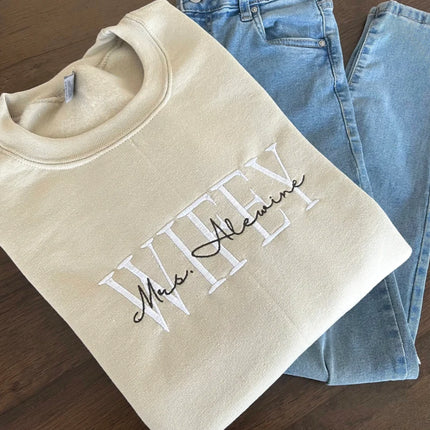 Custom Mrs. Embroidered Sweatshirt, Date On Sleeve, Hubby Wifey Shirt, Gift For Bride, Future Mrs Hoodie, Engagement Gift, Bride To Be