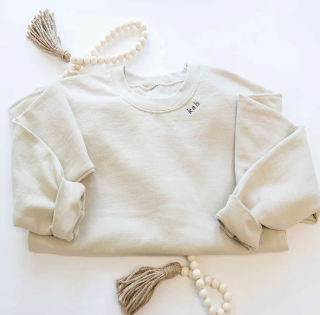 Mini Neckline Initial Crewneck | Personalized Neckline Embroidered Sweatshirt