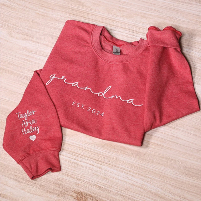 Custom Grandma Sweatshirt With Grandkids Names On Sleeve, Personalized Granny Hoodie, Gramma Outfit, Gigi Mimi Clothing, Mothers Day Gifts
