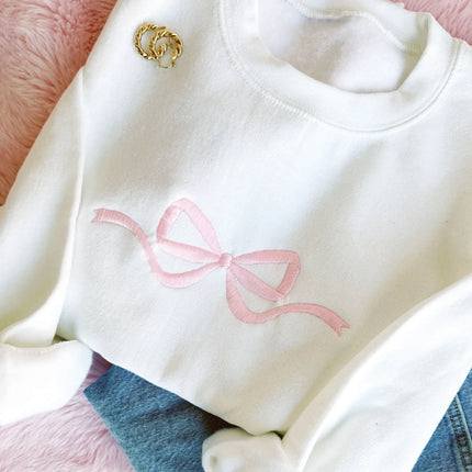 Cute Bow Embroidered Gemma Sweatshirt | Dainty Bow Sweatshirt | Embroidered Bow Ribbon Trendy Sweatshirt | Embroidered Bow | Gift for Her