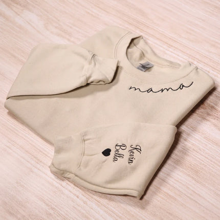 Custom Embroidered Mama Sweatshirt With Kids Names Sleeve, Personalized Mom Hoodie, Pregnancy Announcement Outfit, Mommy Mothers Day Gifts