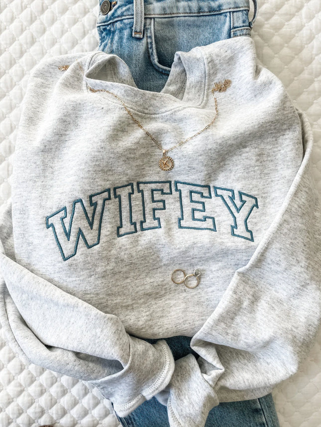 Wifey Personalized Crewneck Sweatshirt | MRS Personalized Crew Neck Pullover | Athletic Block WIFEY | New Bride Sweatshirt | Gift For Wife