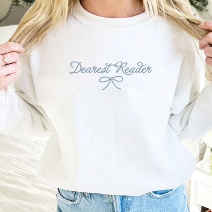 Dearest Reader Embroidered Gemma Crewneck Sweatshirt | Lady Whistledown Pullover Crew | Bridgerton Fan | Gift for Her | Bookish Gift