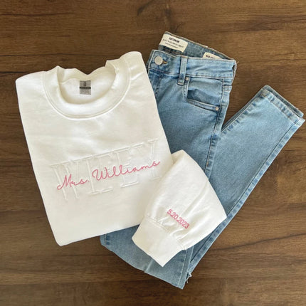 Custom Mrs. Embroidered Sweatshirt, Date On Sleeve, Hubby Wifey Shirt, Gift For Bride, Future Mrs Hoodie, Engagement Gift, Bride To Be