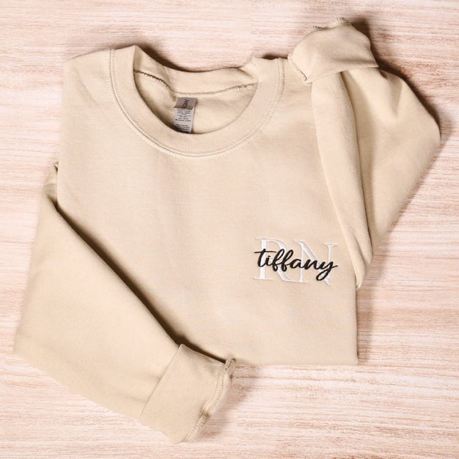 Personalized Registered Nurse Embroidery Sweatshirt, Custom Nurse Name Embroidered Hoodie, Nurse Appreciation Outfit, Nurse Graduation Gift