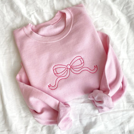 Cute Outline Bow Embroidered Gemma Sweatshirt | Dainty Bow Sweatshirt | Embroidered Ribbon Sweatshirt | Trendy Bow | Gift for Her