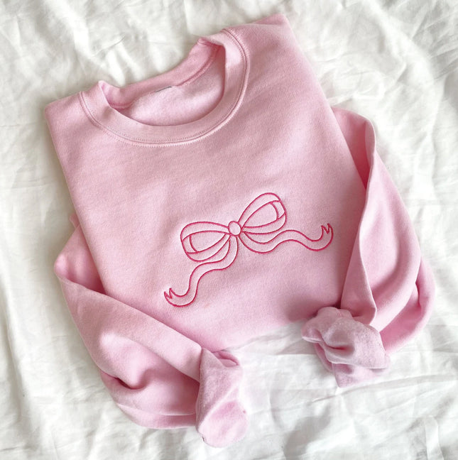 Cute Outline Bow Embroidered Gemma Sweatshirt | Dainty Bow Sweatshirt | Embroidered Ribbon Sweatshirt | Trendy Bow | Gift for Her