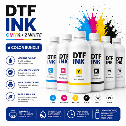 DTF Ink Bundle – CMYBk + 2 White (Premium Set)