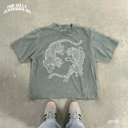 Premium Japanese Fighting Tigers Tee Vintage Tattoo Art Graphic Shirt Retro Tiger Lover Gift Unisex Top