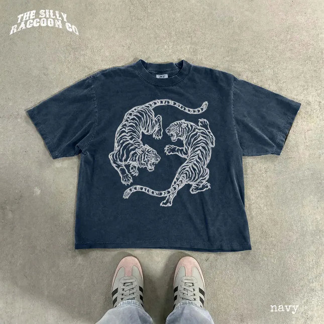 Premium Japanese Fighting Tigers Tee Vintage Tattoo Art Graphic Shirt Retro Tiger Lover Gift Unisex Top