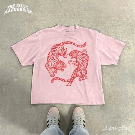 Premium Japanese Fighting Tigers Tee Vintage Tattoo Art Graphic Shirt Retro Tiger Lover Gift Unisex Top