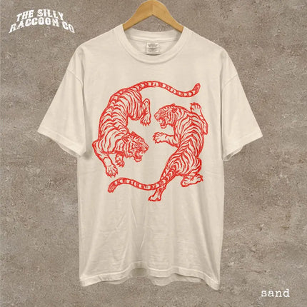 Premium Japanese Fighting Tigers Tee Vintage Tattoo Art Graphic Shirt Retro Tiger Lover Gift Unisex Top