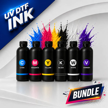 UV DTF Ink Bundle – CMYBk + White + Varnish (Complete Set)