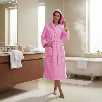 Microfiber Coral Fleece Hooded Adult Bathrobes